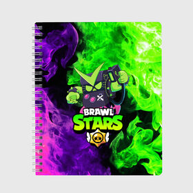 Тетрадь с принтом BRAWL STARS VIRUS 8-BIT в городе Новоалтайск, 100% бумага | 48 листов, плотность листов — 60 г/м2, плотность картонной обложки — 250 г/м2. Листы скреплены сбоку удобной пружинной спиралью. Уголки страниц и обложки скругленные. Цвет линий — светло-серый
 | 8 bit | 8 бит | bibi | brawl stars | crow | el brown | leon | leon shark | max | mr.p | sally leon | shark | stars | virus | werewolf | акула | биби | вирус | ворон | леон | оборотень | пингвин