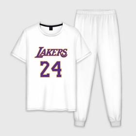 Мужская пижама хлопок с принтом Lakers 24 в городе Новоалтайск, 100% хлопок | брюки и футболка прямого кроя, без карманов, на брюках мягкая резинка на поясе и по низу штанин
 | basketball | black | bryant | game | james | kobe | kobebryant | lakers | lebron | los angeles | mamba | nba | rip | slam dunk | баскетбол | баскетболист | брайант | браянт | джеймс | игрок | коби | леброн | лейкерс | лос анджеле