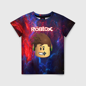 Детская футболка 3D с принтом ROBLOX в городе Новоалтайск, 100% гипоаллергенный полиэфир | прямой крой, круглый вырез горловины, длина до линии бедер, чуть спущенное плечо, ткань немного тянется | game | gamer | logo | minecraft | roblox | simulator | игра | конструктор | лого | майнкрафт | симулятор | строительство | фигура