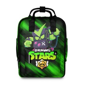 Женский рюкзак 3D с принтом BRAWL STARS VIRUS 8-BIT в городе Новоалтайск, 100% полиэстер | лямки с регулируемой длиной, сверху ручки, чтобы рюкзак нести как сумку. Основное отделение закрывается на молнию, как и внешний карман. Внутри два дополнительных кармана, один из которых закрывается на молнию. По бокам два дополнительных кармашка, куда поместится маленькая бутылочка
 | 8 bit | 8 бит | bibi | brawl stars | crow | el brown | leon | leon shark | max | mr.p | sally leon | shark | stars | virus | werewolf | акула | биби | вирус | ворон | леон | оборотень | пингвин