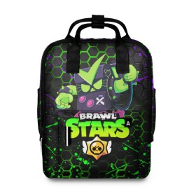 Женский рюкзак 3D с принтом BRAWL STARS VIRUS 8-BIT в городе Новоалтайск, 100% полиэстер | лямки с регулируемой длиной, сверху ручки, чтобы рюкзак нести как сумку. Основное отделение закрывается на молнию, как и внешний карман. Внутри два дополнительных кармана, один из которых закрывается на молнию. По бокам два дополнительных кармашка, куда поместится маленькая бутылочка
 | 8 bit | 8 бит | bibi | brawl stars | crow | el brown | leon | leon shark | max | mr.p | sally leon | shark | stars | virus | werewolf | акула | биби | вирус | ворон | леон | оборотень | пингвин