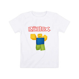 Детская футболка хлопок с принтом ROBLOX в городе Новоалтайск, 100% хлопок | круглый вырез горловины, полуприлегающий силуэт, длина до линии бедер | game | gamer | logo | minecraft | roblox | simulator | игра | конструктор | лого | майнкрафт | симулятор | строительство | фигура