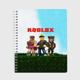 Тетрадь с принтом ROBLOX в городе Новоалтайск, 100% бумага | 48 листов, плотность листов — 60 г/м2, плотность картонной обложки — 250 г/м2. Листы скреплены сбоку удобной пружинной спиралью. Уголки страниц и обложки скругленные. Цвет линий — светло-серый
 | roblox | игра | компьютерная игра | логотип | онлайн | онлайн игра | роблакс | роблокс