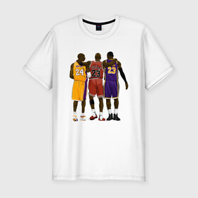 Мужская футболка хлопок Slim с принтом Kobe, Michael, LeBron в городе Новоалтайск, 92% хлопок, 8% лайкра | приталенный силуэт, круглый вырез ворота, длина до линии бедра, короткий рукав | basketball | black | bryant | bulls | chicago | game | james | jordan | kobe | lakers | lebron | los angeles | michael | nba | rip | sla | баскетбол | баскетболист | брайант | буллс | джеймс | джордан | игрок | коби | леброн | лейкерс | лос андж