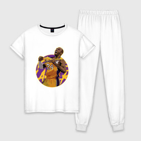 Женская пижама хлопок с принтом Kobe Bryant в городе Новоалтайск, 100% хлопок | брюки и футболка прямого кроя, без карманов, на брюках мягкая резинка на поясе и по низу штанин | basketball | black | bryant | game | james | kobe | kobebryant | lakers | lebron | los angeles | mamba | nba | rip | slam dunk | баскетбол | баскетболист | брайант | браянт | джеймс | игрок | коби | леброн | лейкерс | лос анджеле