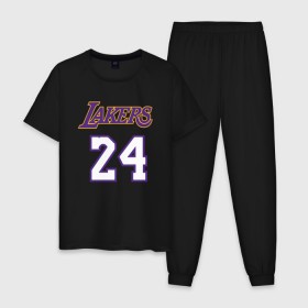 Мужская пижама хлопок с принтом Lakers 24 в городе Новоалтайск, 100% хлопок | брюки и футболка прямого кроя, без карманов, на брюках мягкая резинка на поясе и по низу штанин
 | basketball | black | bryant | game | james | kobe | kobebryant | lakers | lebron | los angeles | mamba | nba | rip | slam dunk | баскетбол | баскетболист | брайант | браянт | джеймс | игрок | коби | леброн | лейкерс | лос анджеле