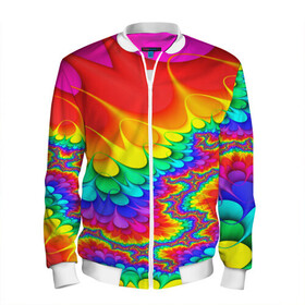 Мужской бомбер 3D с принтом TIE-DYE в городе Новоалтайск, 100% полиэстер | застегивается на молнию, по бокам два кармана без застежек, по низу бомбера и на воротнике - эластичная резинка | abstract | abstraction | color | fractal | geometry | paitnt | polygon | polygonal | psy | абстракция | геометрия | краски | неоновые | полигоны | психоделика | фрактал