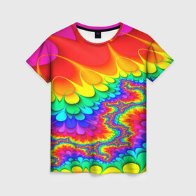 Женская футболка 3D с принтом TIE-DYE в городе Новоалтайск, 100% полиэфир ( синтетическое хлопкоподобное полотно) | прямой крой, круглый вырез горловины, длина до линии бедер | abstract | abstraction | color | fractal | geometry | paitnt | polygon | polygonal | psy | абстракция | геометрия | краски | неоновые | полигоны | психоделика | фрактал