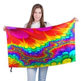 Флаг 3D с принтом TIE-DYE в городе Новоалтайск, 100% полиэстер | плотность ткани — 95 г/м2, размер — 67 х 109 см. Принт наносится с одной стороны | abstract | abstraction | color | fractal | geometry | paitnt | polygon | polygonal | psy | абстракция | геометрия | краски | неоновые | полигоны | психоделика | фрактал