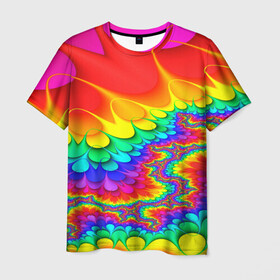 Мужская футболка 3D с принтом TIE-DYE в городе Новоалтайск, 100% полиэфир | прямой крой, круглый вырез горловины, длина до линии бедер | abstract | abstraction | color | fractal | geometry | paitnt | polygon | polygonal | psy | абстракция | геометрия | краски | неоновые | полигоны | психоделика | фрактал