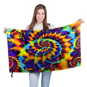 Флаг 3D с принтом TIE-DYE COLOR в городе Новоалтайск, 100% полиэстер | плотность ткани — 95 г/м2, размер — 67 х 109 см. Принт наносится с одной стороны | abstract | abstraction | color | fractal | geometry | paitnt | polygon | polygonal | psy | абстракция | геометрия | краски | неоновые | полигоны | психоделика | фрактал