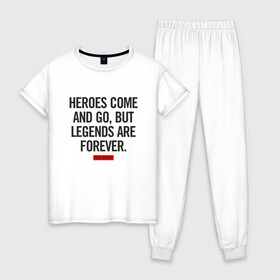 Женская пижама хлопок с принтом Kobe - Legends Are Forever в городе Новоалтайск, 100% хлопок | брюки и футболка прямого кроя, без карманов, на брюках мягкая резинка на поясе и по низу штанин | basketball | black | bryant | game | james | kobe | kobebryant | lakers | lebron | los angeles | mamba | nba | rip | slam dunk | баскетбол | баскетболист | брайант | браянт | джеймс | игрок | коби | леброн | лейкерс | лос анджеле