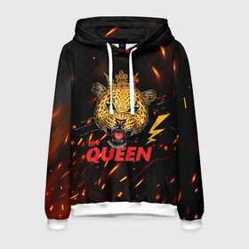Мужская толстовка 3D с принтом the Queen в городе Новоалтайск, 100% полиэстер | двухслойный капюшон со шнурком для регулировки, мягкие манжеты на рукавах и по низу толстовки, спереди карман-кенгуру с мягким внутренним слоем. | queen | большая кошка | королева | корона | кошка | леопард | львица | молния