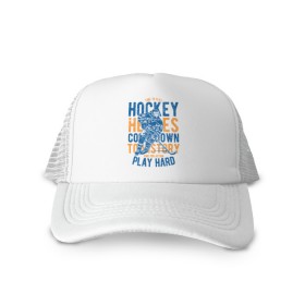 Кепка тракер с сеткой с принтом Hockey в городе Новоалтайск, трикотажное полотно; задняя часть — сетка | длинный козырек, универсальный размер, пластиковая застежка | art | game | hockey | hockey player | hockey stick | skates | sport | uniform | арт | игра | клюшка | коньки | спорт | форма | хоккеист | хоккей