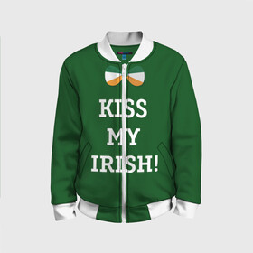 Детский бомбер 3D с принтом Kiss my Irish в городе Новоалтайск, 100% полиэстер | застегивается на молнию, по бокам два кармана без застежек, мягкие манжеты, по низу бомбера и на воротнике — эластичная резинка | британия | день святого патрика | золото | ирландия