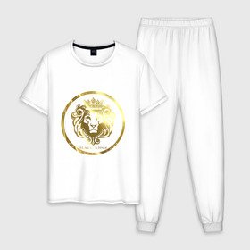 Мужская пижама хлопок с принтом Golden lion в городе Новоалтайск, 100% хлопок | брюки и футболка прямого кроя, без карманов, на брюках мягкая резинка на поясе и по низу штанин
 | власть | дорого | золото | король | корона | лев | царь