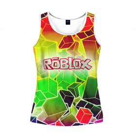 Женская майка 3D с принтом Роблокс в городе Новоалтайск, 100% полиэстер | круглая горловина, прямой силуэт, длина до линии бедра | roblox | бро | геометрия | игры | квадраты | кубизм | кубы | линии | нуб | про | радуга | роблокс | человечки