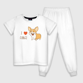 Детская пижама хлопок с принтом I LOVE CORGI в городе Новоалтайск, 100% хлопок |  брюки и футболка прямого кроя, без карманов, на брюках мягкая резинка на поясе и по низу штанин
 | Тематика изображения на принте: animals | corgi | dogs | pets | puppies | queen | животные | корги | королева | песики | питомцы | собаки | щенки