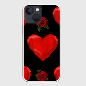Чехол для iPhone 13 mini с принтом Сердца и розы в городе Новоалтайск,  |  | красный | любовь | роза | романтика | сердце