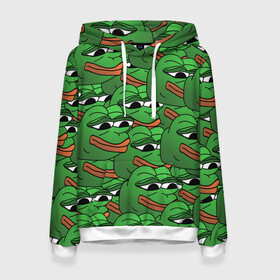 Женская толстовка 3D с принтом Pepe The Frog в городе Новоалтайск, 100% полиэстер  | двухслойный капюшон со шнурком для регулировки, мягкие манжеты на рукавах и по низу толстовки, спереди карман-кенгуру с мягким внутренним слоем. | frog | meme | memes | pepe | pepe the frog | грустная жабка | лягушка | лягушонок пепе | мем | мемы