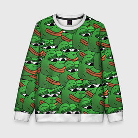 Детский свитшот 3D с принтом Pepe The Frog в городе Новоалтайск, 100% полиэстер | свободная посадка, прямой крой, мягкая тканевая резинка на рукавах и понизу свитшота | Тематика изображения на принте: frog | meme | memes | pepe | pepe the frog | грустная жабка | лягушка | лягушонок пепе | мем | мемы
