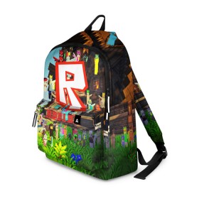 Рюкзак 3D с принтом ROBLOX в городе Новоалтайск, 100% полиэстер | лямки с регулируемой длиной, сверху петелька, чтобы рюкзак можно было повесить на вешалку. Основное отделение закрывается на молнию, как и внешний карман. Внутри два дополнительных кармана, один из которых закрывается на молнию. По бокам два дополнительных кармашка | Тематика изображения на принте: game | gamer | logo | roblox | игры | логотип | роблокс
