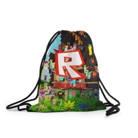 Рюкзак-мешок 3D с принтом ROBLOX в городе Новоалтайск, 100% полиэстер | плотность ткани — 200 г/м2, размер — 35 х 45 см; лямки — толстые шнурки, застежка на шнуровке, без карманов и подкладки | Тематика изображения на принте: game | gamer | logo | roblox | игры | логотип | роблокс