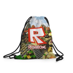 Рюкзак-мешок 3D с принтом ROBLOX в городе Новоалтайск, 100% полиэстер | плотность ткани — 200 г/м2, размер — 35 х 45 см; лямки — толстые шнурки, застежка на шнуровке, без карманов и подкладки | Тематика изображения на принте: game | gamer | logo | roblox | игры | логотип | роблокс