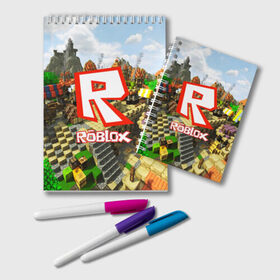 Блокнот с принтом ROBLOX в городе Новоалтайск, 100% бумага | 48 листов, плотность листов — 60 г/м2, плотность картонной обложки — 250 г/м2. Листы скреплены удобной пружинной спиралью. Цвет линий — светло-серый
 | Тематика изображения на принте: game | gamer | logo | roblox | игры | логотип | роблокс