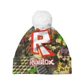 Шапка 3D c помпоном с принтом ROBLOX в городе Новоалтайск, 100% полиэстер | универсальный размер, печать по всей поверхности изделия | game | gamer | logo | roblox | игры | логотип | роблокс