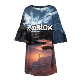Детское платье 3D с принтом ROBLOX в городе Новоалтайск, 100% полиэстер | прямой силуэт, чуть расширенный к низу. Круглая горловина, на рукавах — воланы | Тематика изображения на принте: game | gamer | logo | roblox | игры | логотип | роблокс