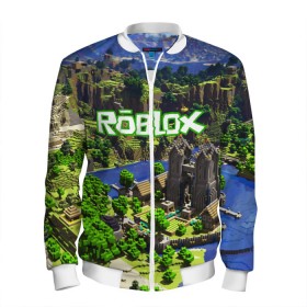 Мужской бомбер 3D с принтом ROBLOX в городе Новоалтайск, 100% полиэстер | застегивается на молнию, по бокам два кармана без застежек, по низу бомбера и на воротнике - эластичная резинка | game | gamer | logo | roblox | игры | логотип | роблокс