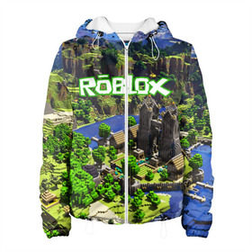 Женская куртка 3D с принтом ROBLOX в городе Новоалтайск, ткань верха — 100% полиэстер, подклад — флис | прямой крой, подол и капюшон оформлены резинкой с фиксаторами, два кармана без застежек по бокам, один большой потайной карман на груди. Карман на груди застегивается на липучку | game | gamer | logo | roblox | игры | логотип | роблокс