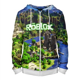 Мужская толстовка 3D на молнии с принтом ROBLOX в городе Новоалтайск, 100% полиэстер | длина до линии бедра, манжеты и пояс оформлены мягкой тканевой резинкой, двухслойный капюшон со шнурком для регулировки, спереди молния, по бокам два кармана | game | gamer | logo | roblox | игры | логотип | роблокс