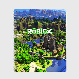Тетрадь с принтом ROBLOX в городе Новоалтайск, 100% бумага | 48 листов, плотность листов — 60 г/м2, плотность картонной обложки — 250 г/м2. Листы скреплены сбоку удобной пружинной спиралью. Уголки страниц и обложки скругленные. Цвет линий — светло-серый
 | Тематика изображения на принте: game | gamer | logo | roblox | игры | логотип | роблокс
