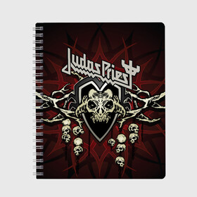 Тетрадь с принтом Judas Priest в городе Новоалтайск, 100% бумага | 48 листов, плотность листов — 60 г/м2, плотность картонной обложки — 250 г/м2. Листы скреплены сбоку удобной пружинной спиралью. Уголки страниц и обложки скругленные. Цвет линий — светло-серый
 | Тематика изображения на принте: breaking the law | judas priest | live | painkiller | гленн типтон | грув | метал | роб хэлфорд | рок | тим оуэнс | хард | хеви