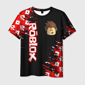 Мужская футболка 3D с принтом ROBLOX. в городе Новоалтайск, 100% полиэфир | прямой крой, круглый вырез горловины, длина до линии бедер | game | gamer | logo | minecraft | roblox | simulator | игра | конструктор | лого | симулятор | строительство | фигура