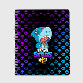 Тетрадь с принтом Brawl stars leon shark в городе Новоалтайск, 100% бумага | 48 листов, плотность листов — 60 г/м2, плотность картонной обложки — 250 г/м2. Листы скреплены сбоку удобной пружинной спиралью. Уголки страниц и обложки скругленные. Цвет линий — светло-серый
 | bea | bib | brawl stars | crow | el brown | leon | max | nita | sally leon | shark | акула | биа | биби | бравл старс | ворон | игра | леон | макс | нита | оборотень | салли леон | сэлли леон | шарк | эл браун