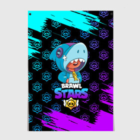 Постер с принтом Brawl stars leon shark. в городе Новоалтайск, 100% бумага
 | бумага, плотность 150 мг. Матовая, но за счет высокого коэффициента гладкости имеет небольшой блеск и дает на свету блики, но в отличии от глянцевой бумаги не покрыта лаком | bea | bib | brawl stars | crow | el brown | leon | max | nita | sally leon | shark | акула | биа | биби | бравл старс | ворон | игра | леон | макс | нита | оборотень | салли леон | сэлли леон | шарк | эл браун