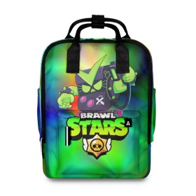 Женский рюкзак 3D с принтом BRAWL STARS VIRUS 8-BIT в городе Новоалтайск, 100% полиэстер | лямки с регулируемой длиной, сверху ручки, чтобы рюкзак нести как сумку. Основное отделение закрывается на молнию, как и внешний карман. Внутри два дополнительных кармана, один из которых закрывается на молнию. По бокам два дополнительных кармашка, куда поместится маленькая бутылочка
 | 8 bit | 8 бит | bibi | brawl stars | crow | el brown | leon | leon shark | max | mr.p | sally leon | shark | stars | virus | werewolf | акула | биби | вирус | ворон | леон | оборотень | пингвин