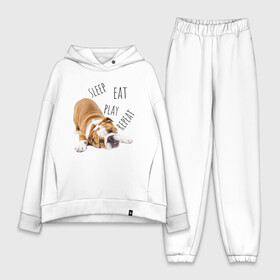 Женский костюм хлопок Oversize с принтом Sleep Eat Play Repeat (Бульдог) в городе Новоалтайск,  |  | bulldog | dog | puppy | sleep eat play repeat | английский бульдог | бульдог | бульдог английский | веселая собака | веселый щенок | игривый щенок | мысли с | мысли щенка | рыжая собака | рыжий щенок | собачья жизнь