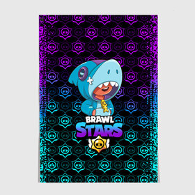 Постер с принтом Brawl stars leon shark. в городе Новоалтайск, 100% бумага
 | бумага, плотность 150 мг. Матовая, но за счет высокого коэффициента гладкости имеет небольшой блеск и дает на свету блики, но в отличии от глянцевой бумаги не покрыта лаком | bea | bib | brawl stars | crow | el brown | leon | max | nita | sally leon | shark | акула | биа | биби | бравл старс | ворон | игра | леон | макс | нита | оборотень | салли леон | сэлли леон | шарк | эл браун