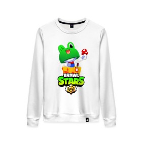 Женский свитшот хлопок с принтом BRAWL STARS LEONARDO в городе Новоалтайск, 100% хлопок | прямой крой, круглый вырез, на манжетах и по низу широкая трикотажная резинка  | 8 bit | 8 бит | bibi | brawl stars | crow | el brown | leon | leon shark | max | mr.p | sally leon | shark | stars | tara | virus | werewolf | акула | биби | вирус | ворон | леон | оборотень | пингвин