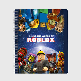 Тетрадь с принтом ROBLOX в городе Новоалтайск, 100% бумага | 48 листов, плотность листов — 60 г/м2, плотность картонной обложки — 250 г/м2. Листы скреплены сбоку удобной пружинной спиралью. Уголки страниц и обложки скругленные. Цвет линий — светло-серый
 | roblox | игра | компьютерная игра | логотип | онлайн | онлайн игра | роблакс | роблокс
