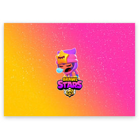 Поздравительная открытка с принтом BRAWL STARS SANDY в городе Новоалтайск, 100% бумага | плотность бумаги 280 г/м2, матовая, на обратной стороне линовка и место для марки
 | Тематика изображения на принте: 8 bit | 8 бит | bibi | brawl stars | crow | el brown | leon | leon shark | max | mr.p | sally leon | sandy | shark | stars | tara | virus | werewolf | акула | биби | вирус | ворон | леон | оборотень | пингвин