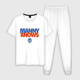 Мужская пижама хлопок с принтом Manny Knows в городе Новоалтайск, 100% хлопок | брюки и футболка прямого кроя, без карманов, на брюках мягкая резинка на поясе и по низу штанин
 | Тематика изображения на принте: manny pacquiao | pac man | pacquiao | бокс | мэнни пакьяо | пакьяо
