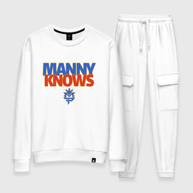 Женский костюм хлопок с принтом Manny Knows в городе Новоалтайск, 100% хлопок | на свитшоте круглая горловина, мягкая резинка по низу. Брюки заужены к низу, на них два вида карманов: два 