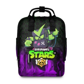 Женский рюкзак 3D с принтом BRAWL STARS VIRUS 8-BIT в городе Новоалтайск, 100% полиэстер | лямки с регулируемой длиной, сверху ручки, чтобы рюкзак нести как сумку. Основное отделение закрывается на молнию, как и внешний карман. Внутри два дополнительных кармана, один из которых закрывается на молнию. По бокам два дополнительных кармашка, куда поместится маленькая бутылочка
 | 8 bit | 8 бит | bibi | brawl stars | crow | el brown | leon | leon shark | max | mr.p | sally leon | shark | stars | tara | virus | werewolf | акула | биби | вирус | ворон | леон | оборотень | пингвин