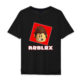 Мужская футболка хлопок Oversize с принтом ROBLOX в городе Новоалтайск, 100% хлопок | свободный крой, круглый ворот, “спинка” длиннее передней части | game | gamer | logo | minecraft | roblox | simulator | игра | конструктор | лого | майнкрафт | симулятор | строительство | фигура
