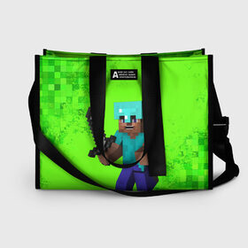 Сумка-шоппер 3D с принтом MINECRAFT в городе Новоалтайск, 100% полиэстер | застегивается на металлическую кнопку; внутренний карман застегивается на молнию. Стенки укреплены специальным мягким материалом, чтобы защитить содержимое от несильных ударов
 | game | minecraft | блоки | игра | квадраты | компьютерная игра | крипер | майнкрафт